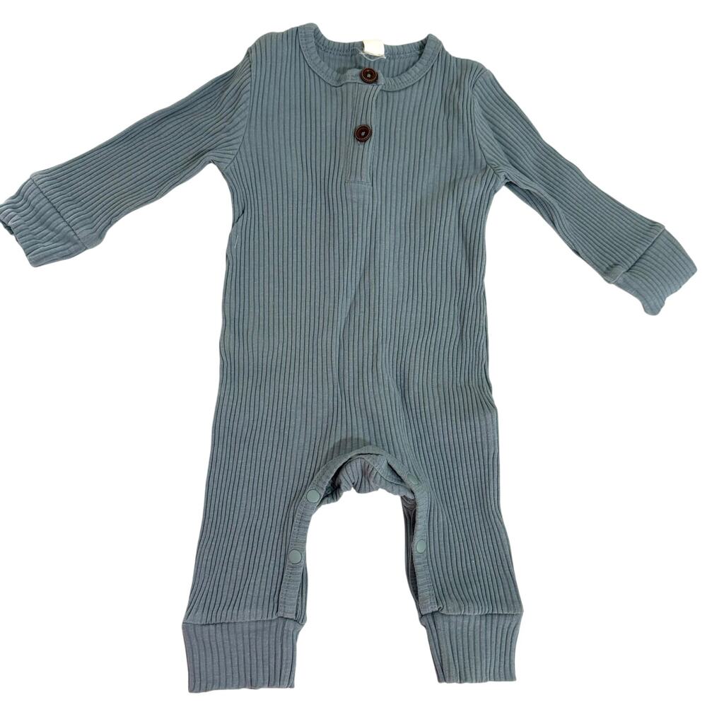 Shein Green Ribbed Cotton Long Sleeve Romper Size 68